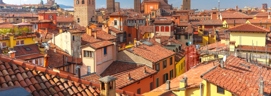 View of Bologna's rooftops and medieval towers